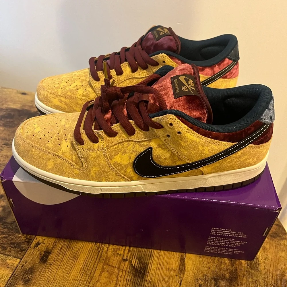 Nike Dunk Low Premium Yellow and Red Sneakers - Picture 4 of 5